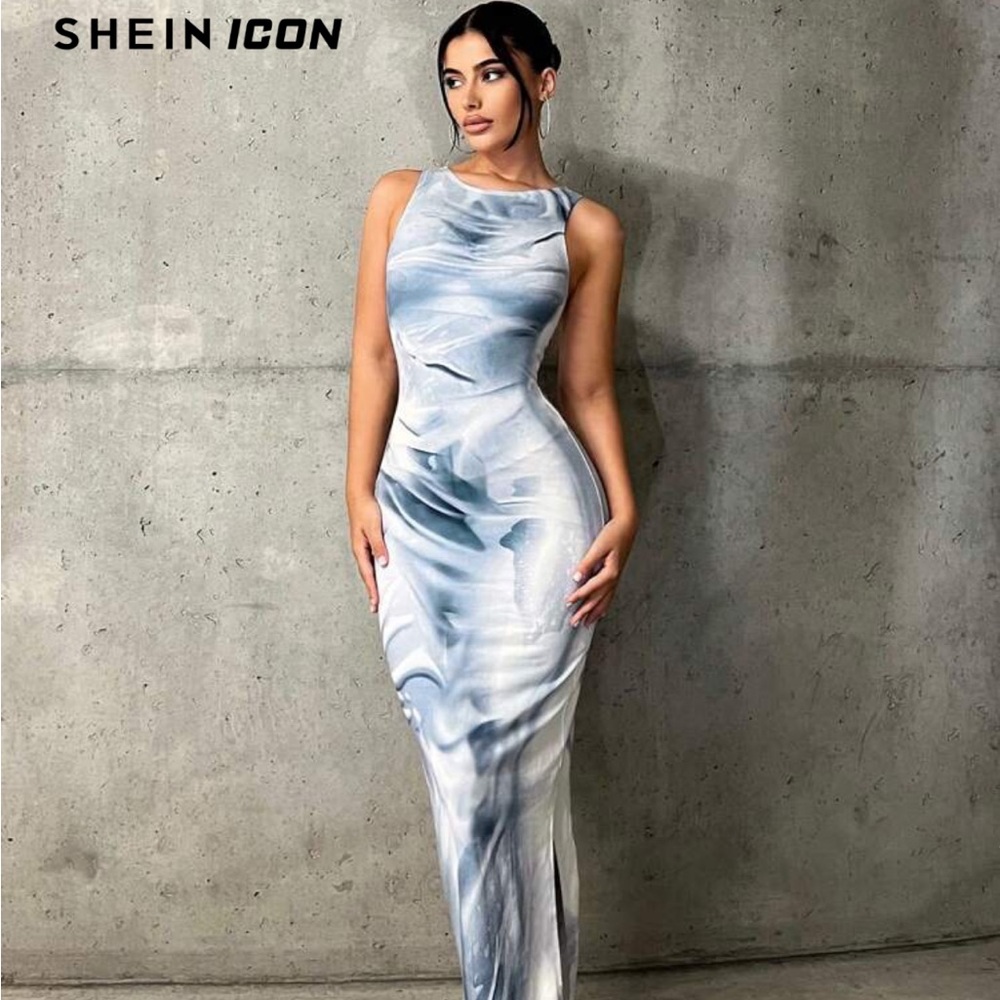 SHEIN Blue and White Maxi Dress